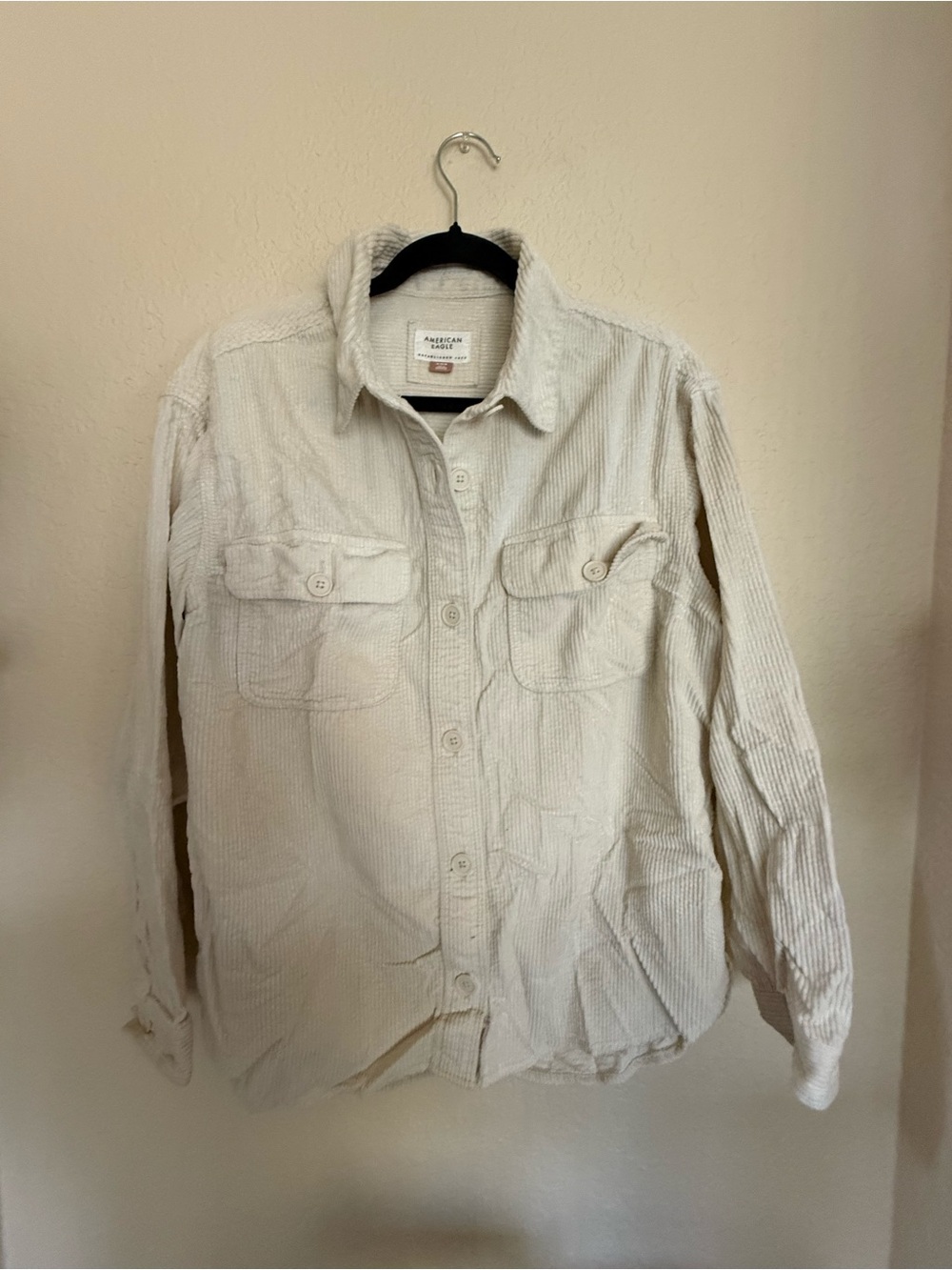 American Eagle Outfitters Cream Corduroy Utility Shirt Jacket